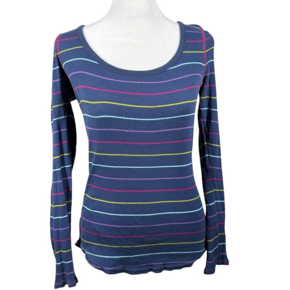 Vintage Y2k OP Striped Ribbed Long Sleeve Top Sz XS Fitted 2000s Thermal
